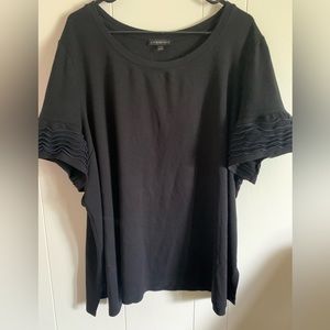 Lane Bryant size 26/28 black shirt with navy ruffle trimmed sleeve
